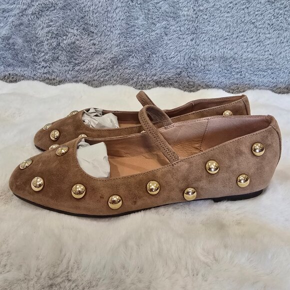 Madewell Greta Ballet Flat Studded Dried Acorn Brown Suede Women's Sizes NEW - Picture 2 of 9